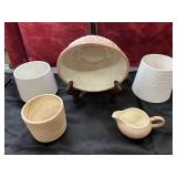 5 pc. Ceramic pink and white flowered bowl, dark