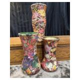 3 Vintage Handcrafted Decoupage Vases
