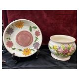 2pc Floral Plate and Planter Pot