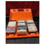 hard plastic orange storage case filled with