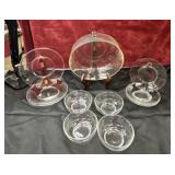 12pc. vintage punch bowl,clear glass footed bowls