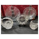 5 pc.Clear pressed glass plate, bowl and saucer