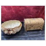 2 pc. vintage ceramic planter bowl leaf details,