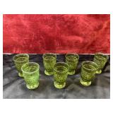 7 White Hall Juice Glasses in avocado green.