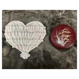 Pink Lace Heart Dish & Red Lacquer Coasters Set
