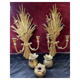 Syroco brand gold-painted, wheat sheaf themed