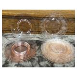 Pink Glass 7pc Depression Plates, 5pc Pink Plates