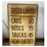 Vintage Metal Speed Limit Sign, Cars, Buses, Truck