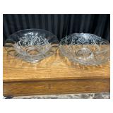 2 Embossed Glass Footed Serving Bowls