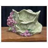 Signed 1995 Leaf & Grape Ceramic Bowl or Planter