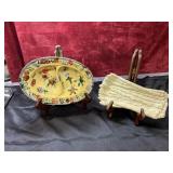 Yellow Floral Ceramic Divided Dish with Asparagus