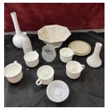 Bundle of white vases, cups, candle holder and
