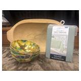 Wooden Dough Bowl, Green Table Cloth
