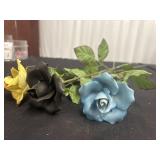 3 Vintage Capodimonte Porcelain Roses Hand Painted