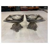 2 Vintage smokey glass pedestal ashtrays