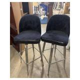 Mid-Century Plush swivel bucket bar stools with a