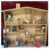 Wood House Shelf w/Dollhouse Miniatures, Goose,