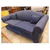 Navy Blue Patterned Sleeper Sofa with Toss Pillows