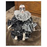Vintage bisque porcelain harlequin clown doll