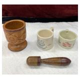 Carved Mortar/Pestle & 2 Old Spice Shaving Mugs