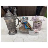 German pewter beer stein featuring ornate 3D