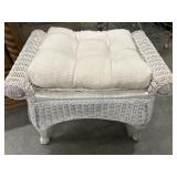 White Wicker Vanity Stool with Cushion