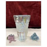 3 pc, vintage iridescent pressed glass vase, and