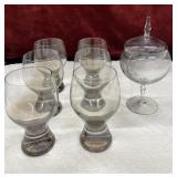 7 pc. vintage, hand-blown clear  glass