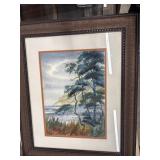 framed watercolor landscape painting featuring
