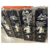 4 pc. vintage black lacquer wall panels featuring