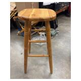 vintage pine bar stool with turned legs,