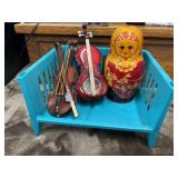 Vintage wooden violin Christmas ornaments and a