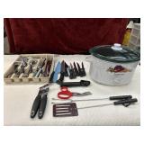 Bundle of kitchen ware , knives,can