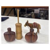 Collection of rustic wooden items and Asian-style