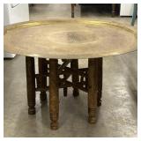 Round Brass Tray with Wood Folding Base