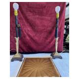 3 pc  vintage brass and black metal candlestick