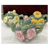 3 pc. vintage, hand-painted ceramic teapots with