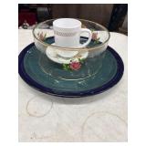 glass dessert bowl and Denby Harlequin dinner
