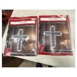 2 Holiday Time Lighted Cross window decorations