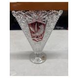 Hofbauer Byrdes Ruby Red Crystal Fan Vase with a