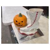 White and red ceramic Victorian-style ladies boot