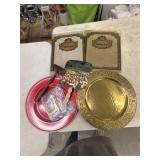 Gold and red vintage brass charger plates and