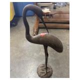 Vintage cast metal crane bird statue