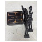 Vintage hand-carved black wooden jewelry box from