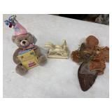 Plush Birthday teddy bear, white ceramic Horses