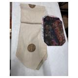 Tan linen Chinese embroidered table runner