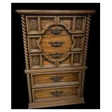 Lea ornate twist hi-boy dresser with five drawers