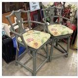Two Gray-lacquered rattan bar stool featuring a
