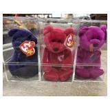 3 TY Beanie Baby Bears in Plastic Cases