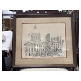 Vintage pen and ink print featuring a stylized